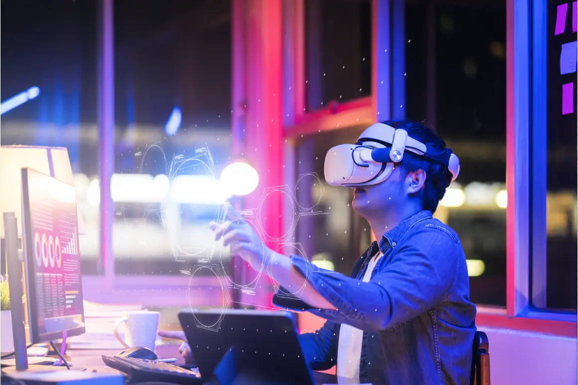 metaverse working man laptop